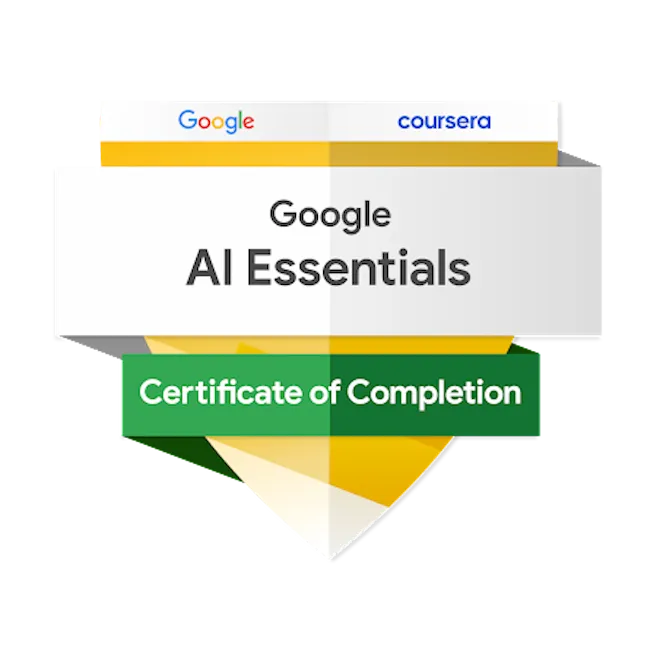 Insignia Google AI Essentials V1, emitida por Coursera