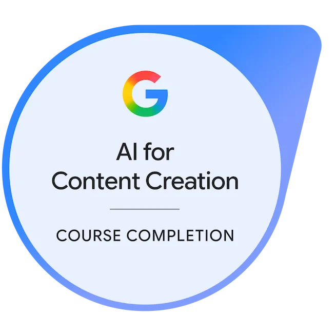 Insignia Google AI for Content Creation emitida por Coursera