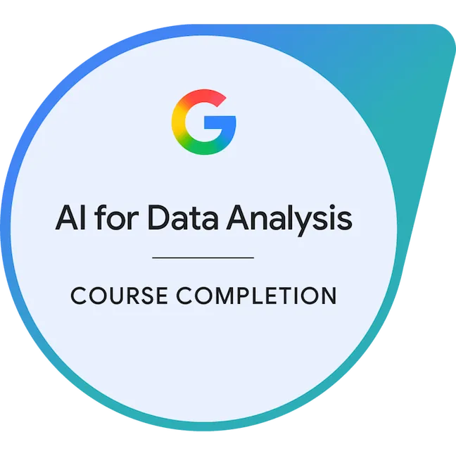 Insignia Google AI for Data Analysis, emitida por Coursera